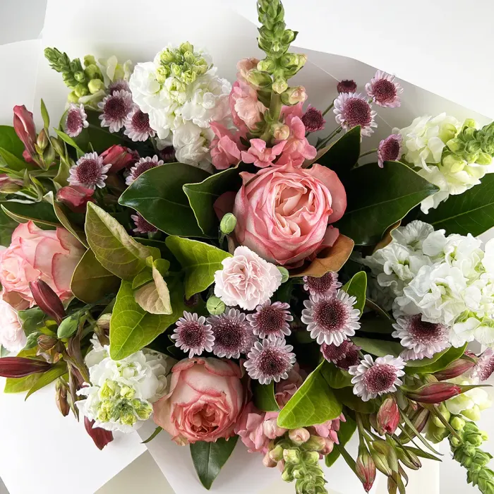 Pink and white flowers from a previous Little Mr Bouqs bouquet